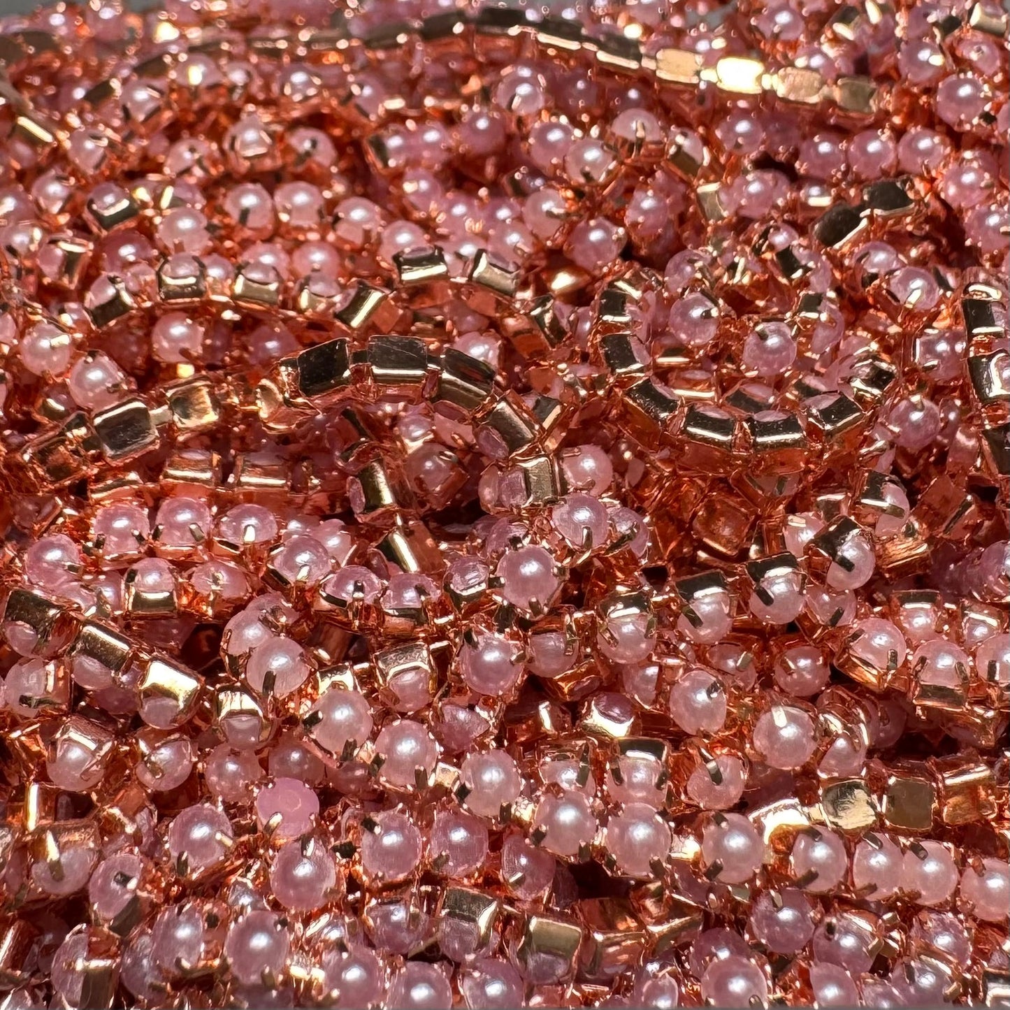 Ss6 Light Lavender Pearl Stone in Rose Gold Metal Chain, Rhinestone Metal Chain Metal Rhinestone Chain