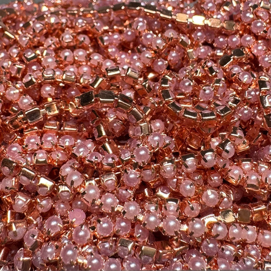 Ss6 Light Lavender Pearl Stone in Rose Gold Metal Chain, Rhinestone Metal Chain Metal Rhinestone Chain