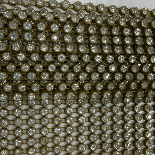 Ss12 Clear on Antique Gold Plastic Rhinestone Banding, Crystal Lane Brand, Sold by yard Plastic Rhinestone Chain