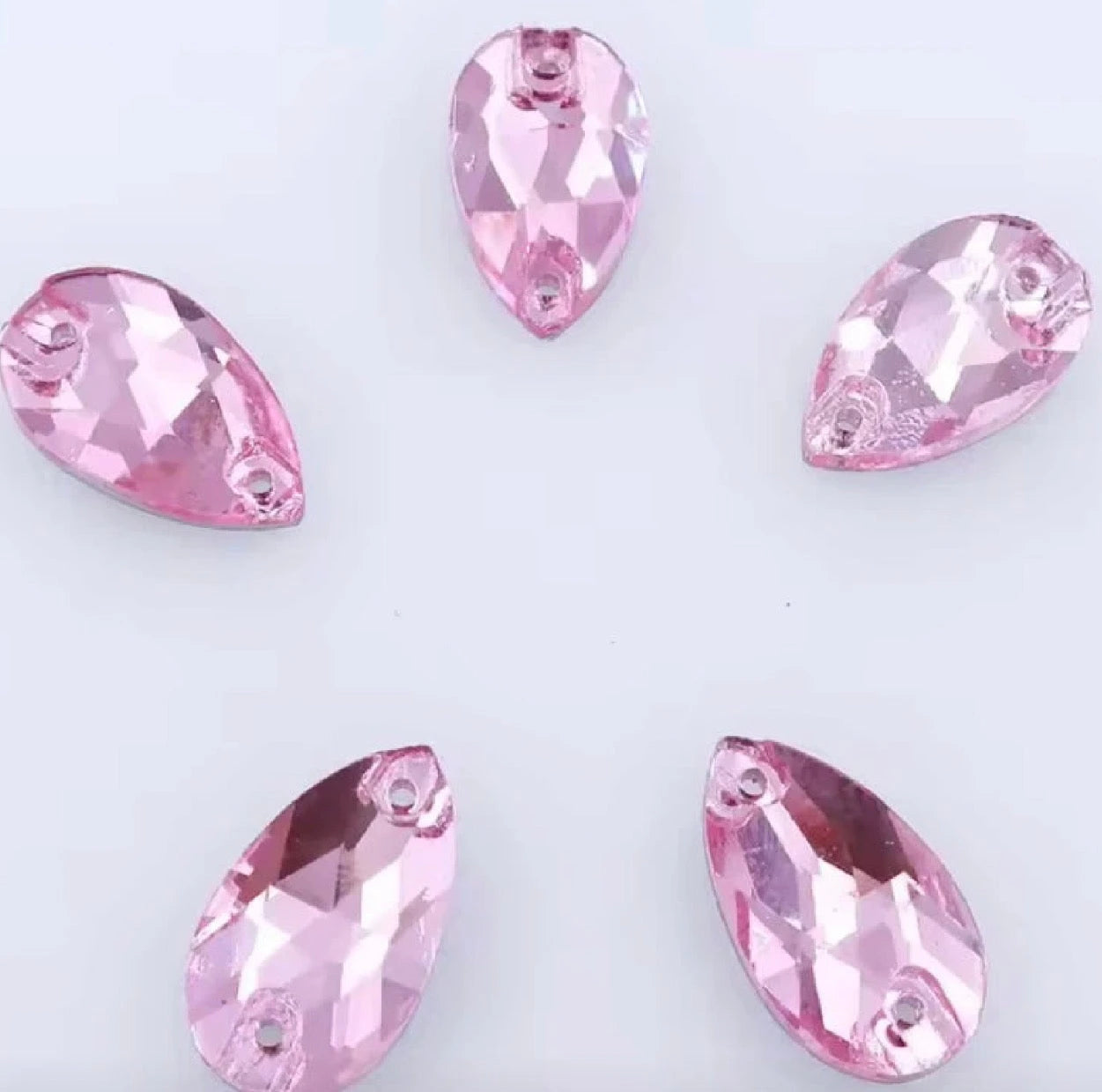 10.5*18mm Lt Rose Teardrop, Sew on, Fancy Glass Gems (Sold in Pair) Fancy Glass Gems