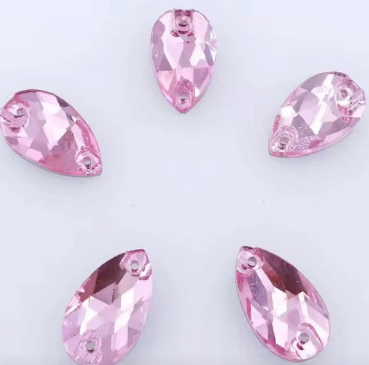 10.5*18mm Lt Rose Teardrop, Sew on, Fancy Glass Gems (Sold in Pair) Fancy Glass Gems