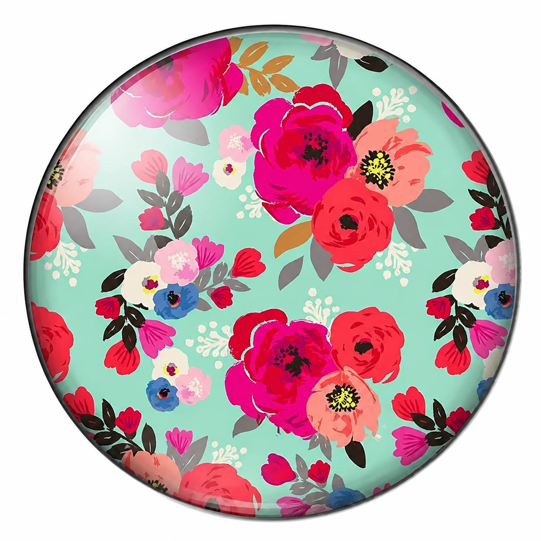 20mm Floral with Teal Blue/Green Background (Sold In pairs) Sundaylace Creations & Bling