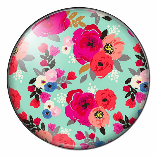 20mm Floral with Teal Blue/Green Background (Sold In pairs) Sundaylace Creations & Bling