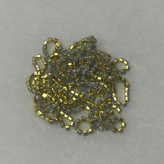 Ss4 Opal Dove Blue Stone on Gold Coloured Metal Rhinestone Chain Sundaylace Creations & Bling