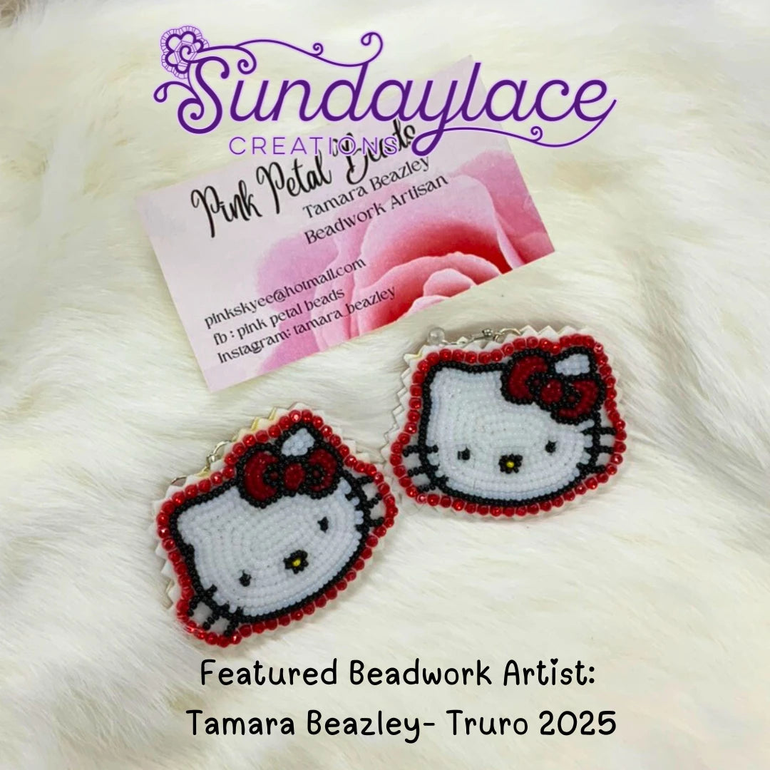 Hello Kitty Red Bow Lever back, Beaded Earring, Beadwork Beadwork