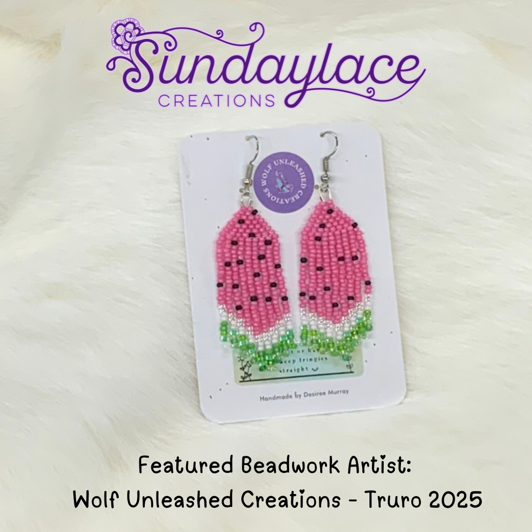 Pink Watermelon Dangle Fringe, Beaded Earring, Beadwork Beadwork
