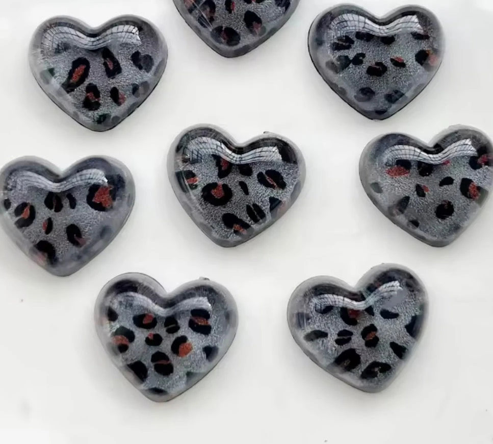 17*20mm Smoky Leopard Heart, Glue On, Resin Gem (Sold In Pair) Sundaylace Creations & Bling