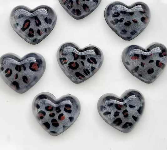 17*20mm Smoky Leopard Heart, Glue On, Resin Gem (Sold In Pair) Sundaylace Creations & Bling
