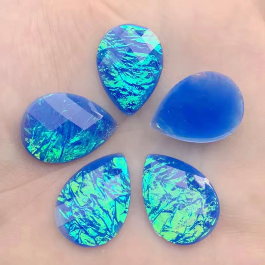 18*24mm Blue Opal Effect, Teardrop Sew on,  Resin Gem (Sold in Pair) Resin Gems