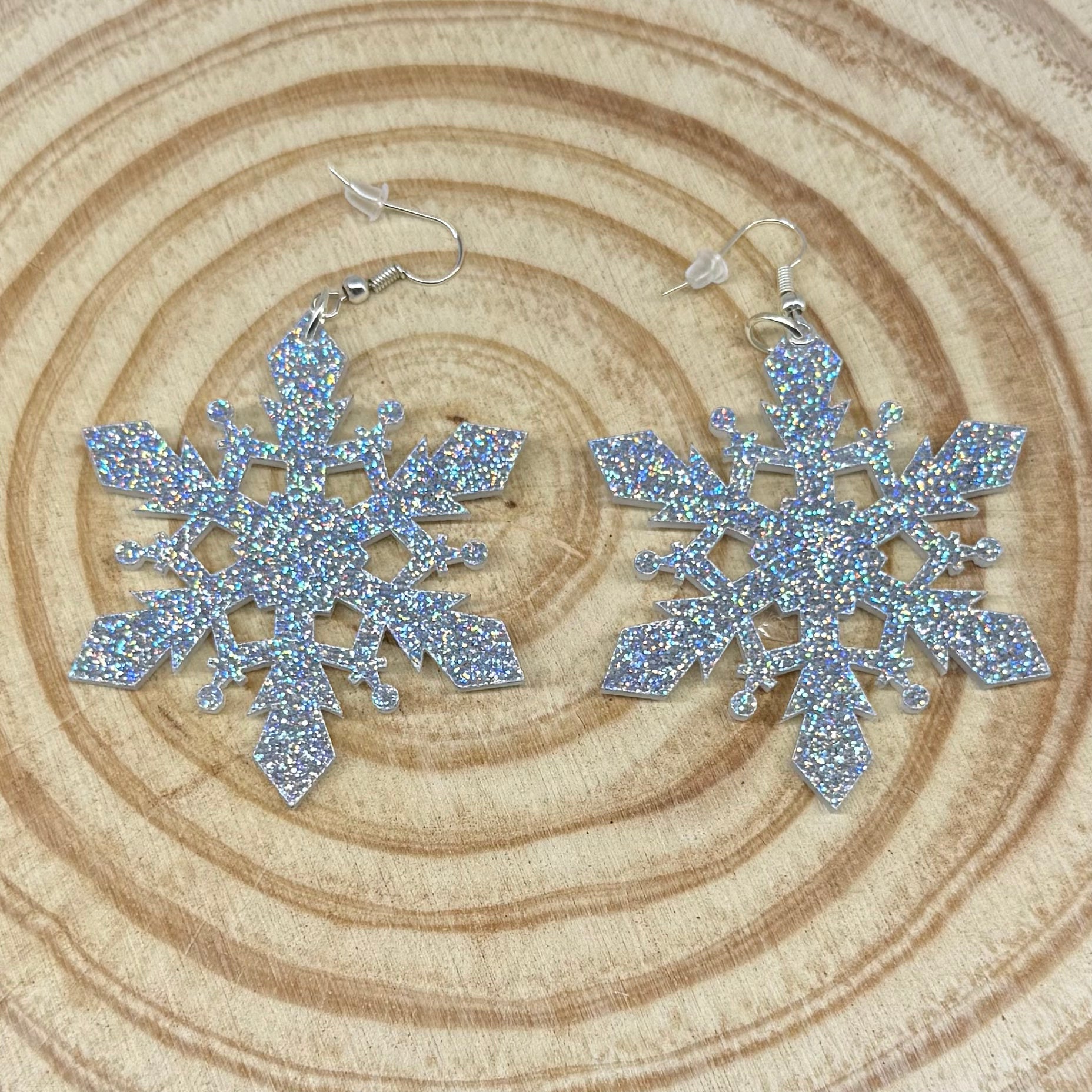 57*50mm White Glitter Snowflake (Sold in Pair) Sundaylace Creations & Bling