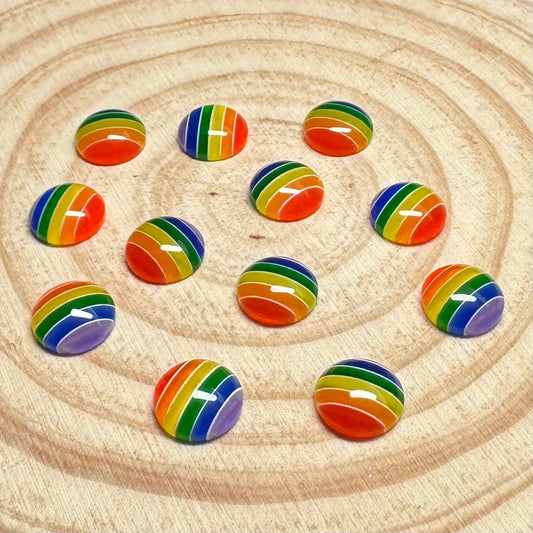 12mm Transparent Rainbow Stripes Round, Glue on, Resin Gems (Sold in Pair) Resin Gems