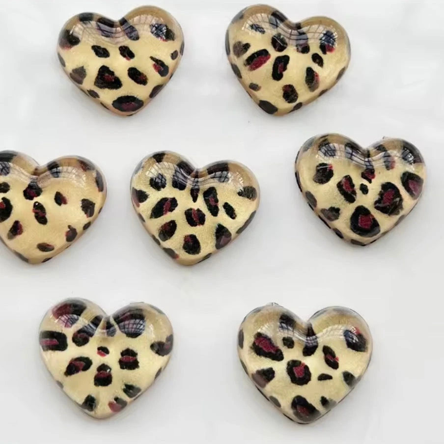 17*20mm Tan Brown Leopard Heart, Glue On, Resin Gem (Sold In Pair) Sundaylace Creations & Bling