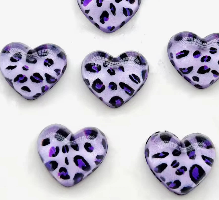17*20mm Lilac Leopard Heart, Glue On, Resin Gem (Sold In Pair) Sundaylace Creations & Bling