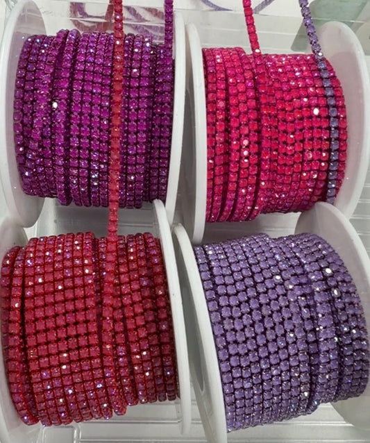 “Love Hearts” Ss6 Pink-Purple AB Opal Rhinestone Chain Set 4 x 1 Yard Sundaylace Creations & Bling