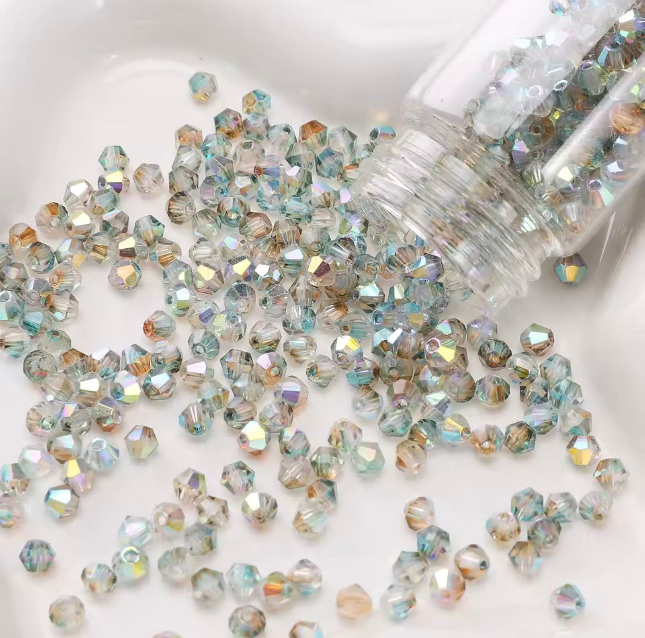 4mm, 2 Tone Blue and Tan AB Half Plated AB Grade AAA,  Bicone Beads 9g Loose Sundaylace Creations & Bling