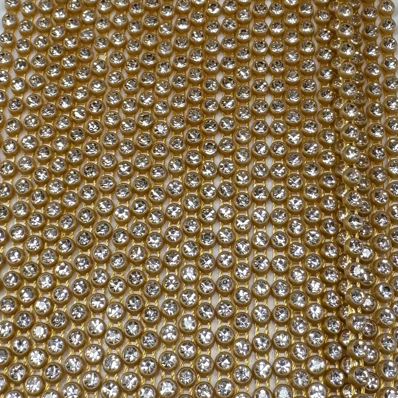 Ss8 Clear on Gold Plastic Rhinestone Banding, Crystal Lane Brand, Sold by yard Plastic Rhinestone Chain