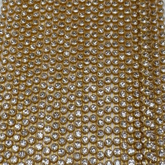 Ss8 Clear on Gold Plastic Rhinestone Banding, Crystal Lane Brand, Sold by yard Plastic Rhinestone Chain