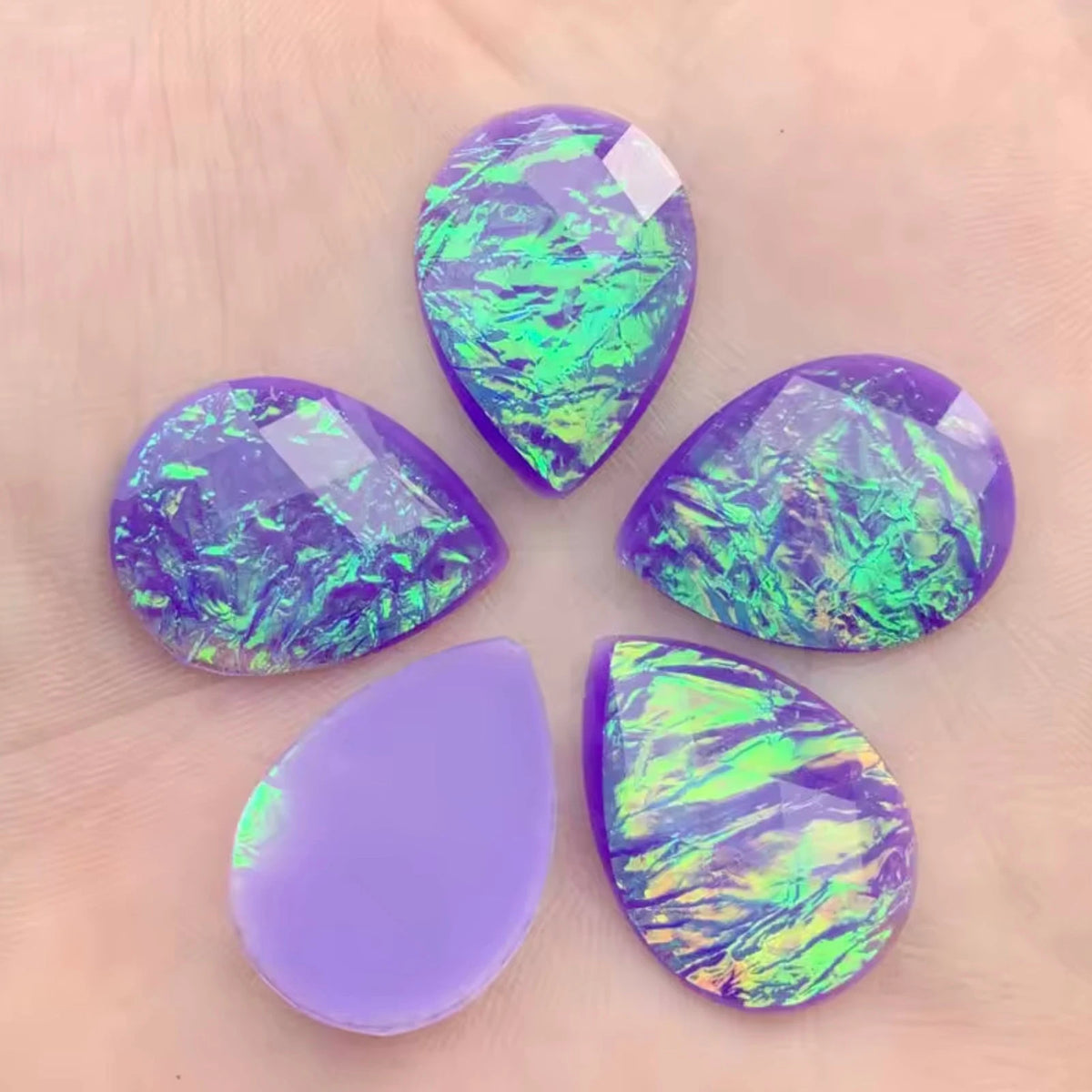 18*24mm Purple Opal Effect, Teardrop Sew on,  Resin Gem (Sold in Pair) Resin Gems