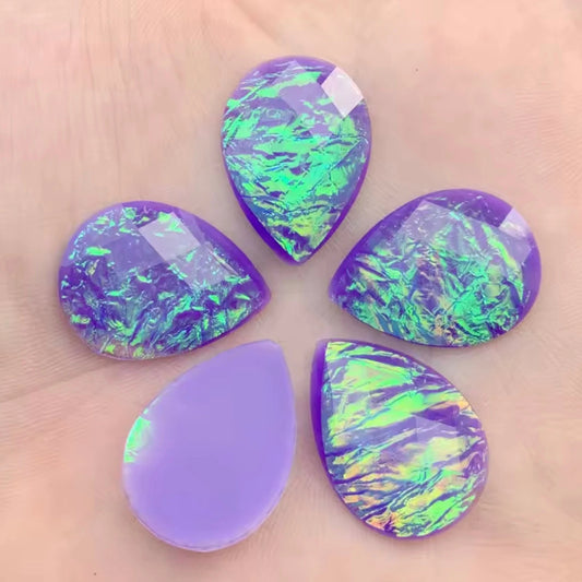 18*24mm Purple Opal Effect, Teardrop Sew on,  Resin Gem (Sold in Pair) Resin Gems
