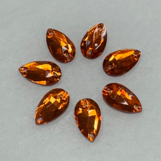 13*22mm Orange Teardrop, Sew on, Fancy Glass Gem *Sold in pair* (Sold in Pair) Fancy Glass Gems