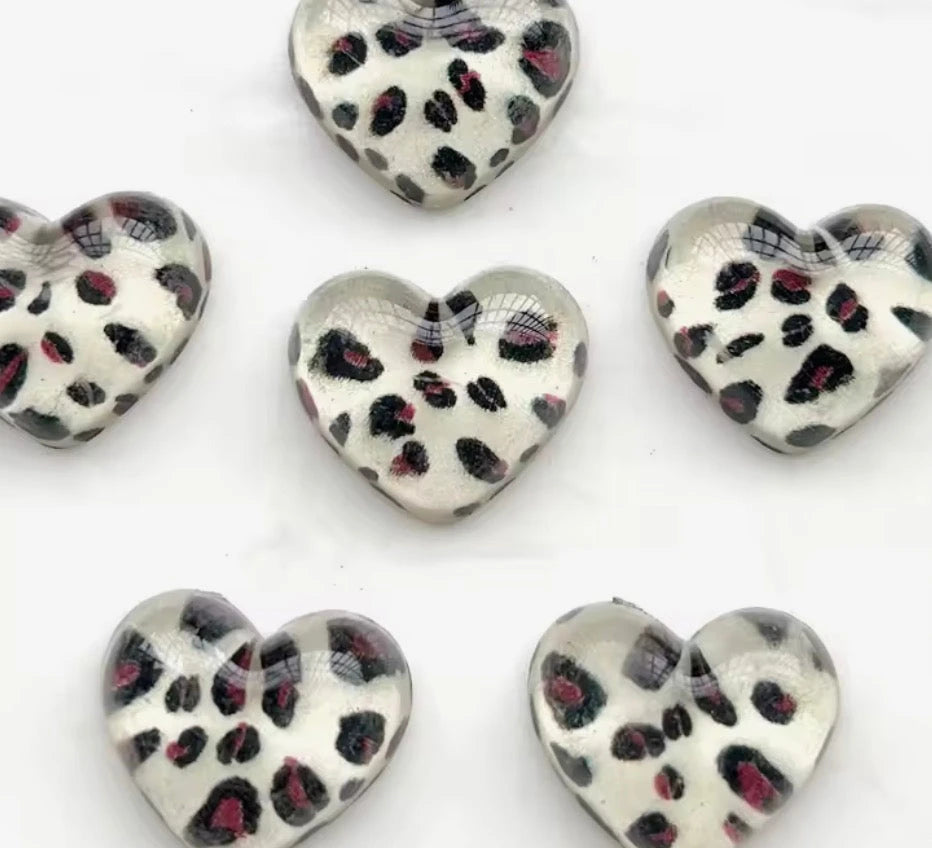 17*20mm Cream Beige Leopard Heart, Glue On, Resin Gem (Sold In Pair) Sundaylace Creations & Bling