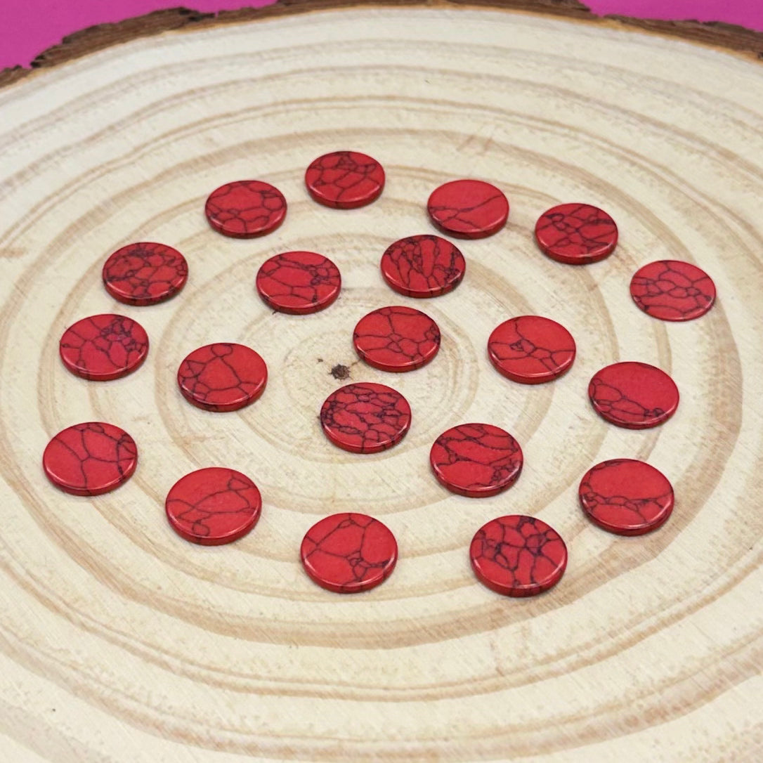 14mm Red Turquoise Disc, Glue On, Resin Gem, (Sold in Pair) Sundaylace Creations & Bling