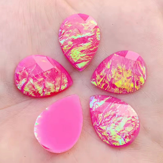 18*24mm Hot Pink Opal Effect, Teardrop Sew on,  Resin Gem (Sold in Pair) (Copy) Resin Gems