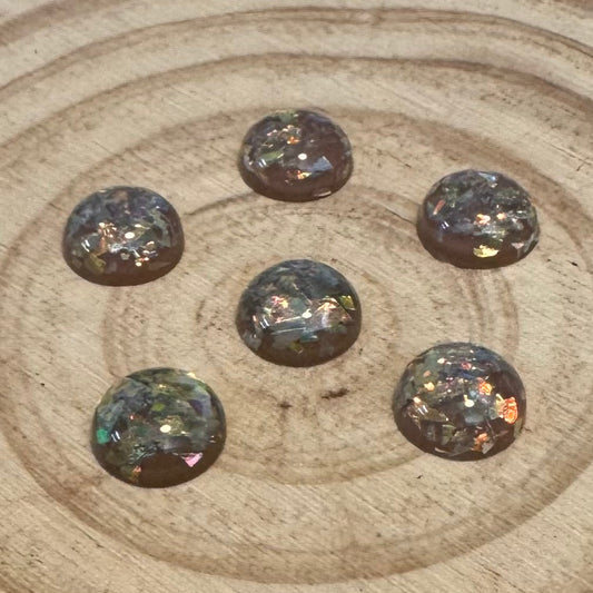 12mm Tan with Built-in AB Foil,  Round Dome, Glue-on, Resin Gem (Sold in Pair) Resin Gems