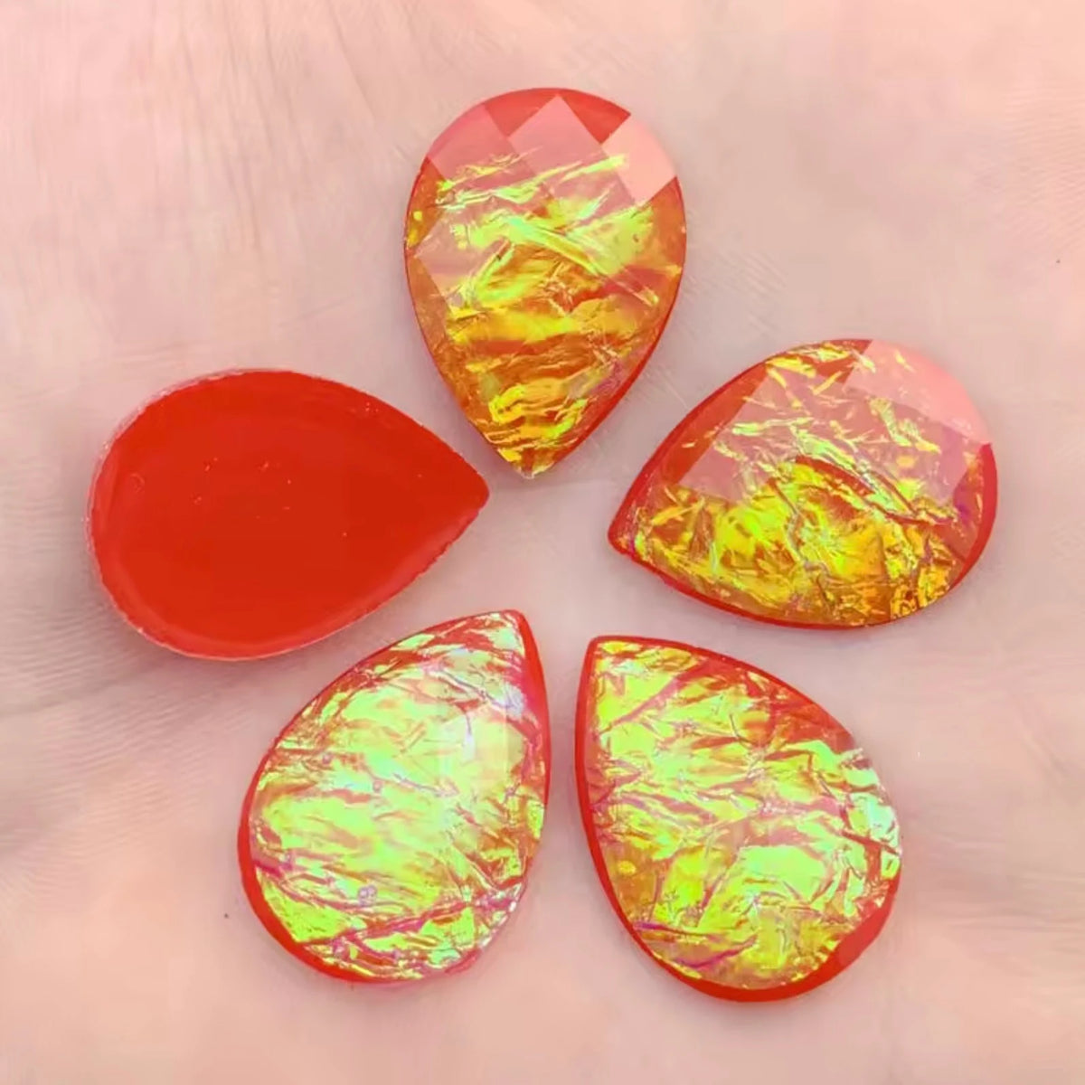 18*24mm Red Opal Effect, Teardrop Sew on,  Resin Gem (Sold in Pair) Resin Gems