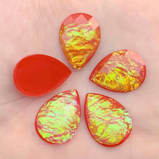 18*24mm Red Opal Effect, Teardrop Sew on,  Resin Gem (Sold in Pair) Resin Gems