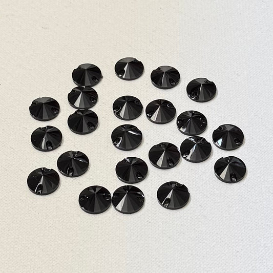 12mm Black Round Rivoli, sew on, Resin Gem (Sold in Pair) Resin Gems