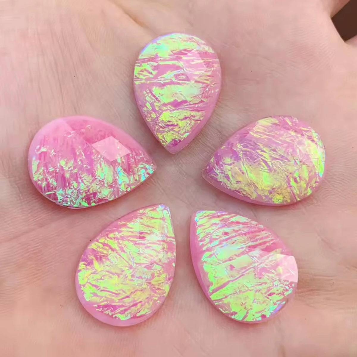18*24mm Light Pink Opal Effect, Teardrop Sew on,  Resin Gem (Sold in Pair) (Copy) Resin Gems