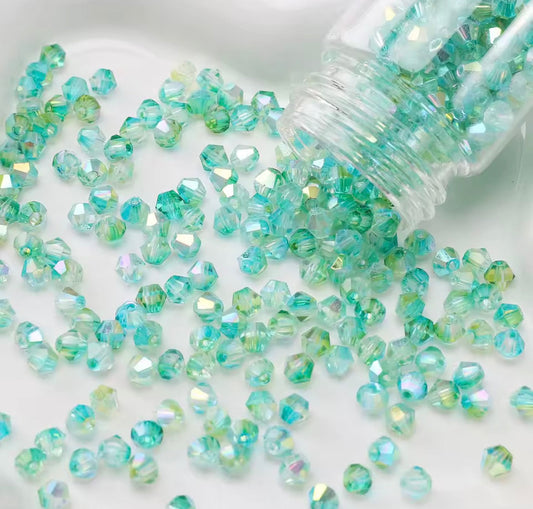 4mm, 2 Tone Green AB Half Plated AB Grade AAA,  Bicone Beads 9g Loose Sundaylace Creations & Bling