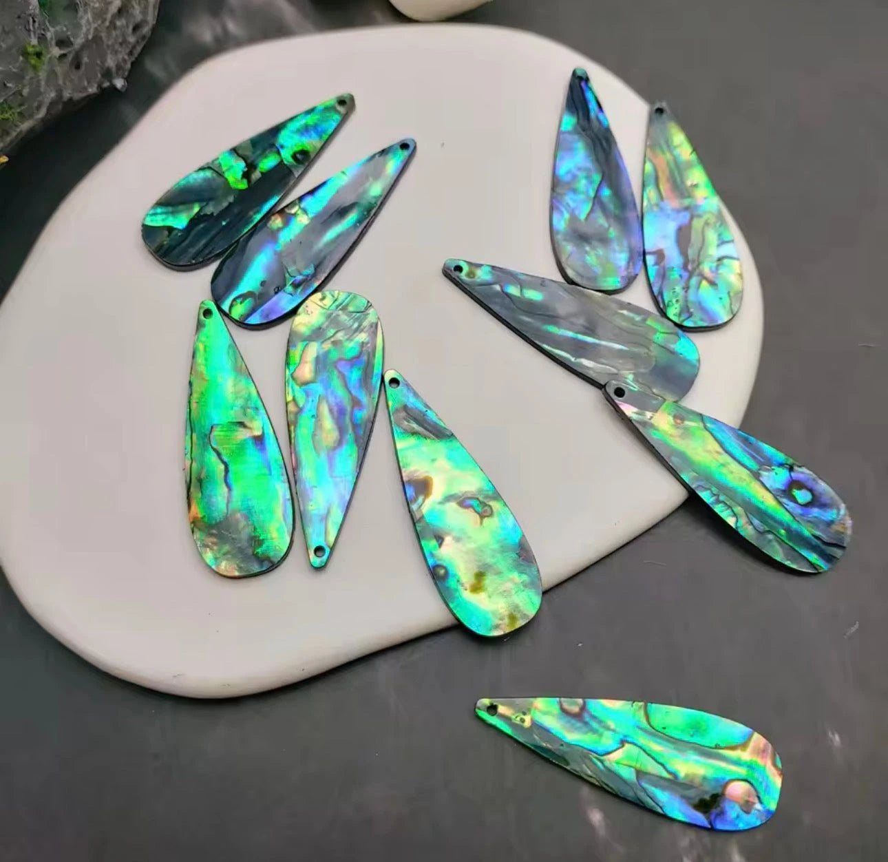 40*10mm Blue/Green Abalone Shell (Sold in Pair) Sundaylace Creations & Bling