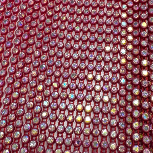 Ss8 AB on Hot Pink Plastic Rhinestone Banding, Crystal Lane Brand, Sold by yard Plastic Rhinestone Chain