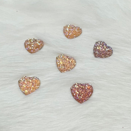 12mm, Peach, AB Heart Druzy Texture Glue on, Resin Gem, (Sold in Pair)