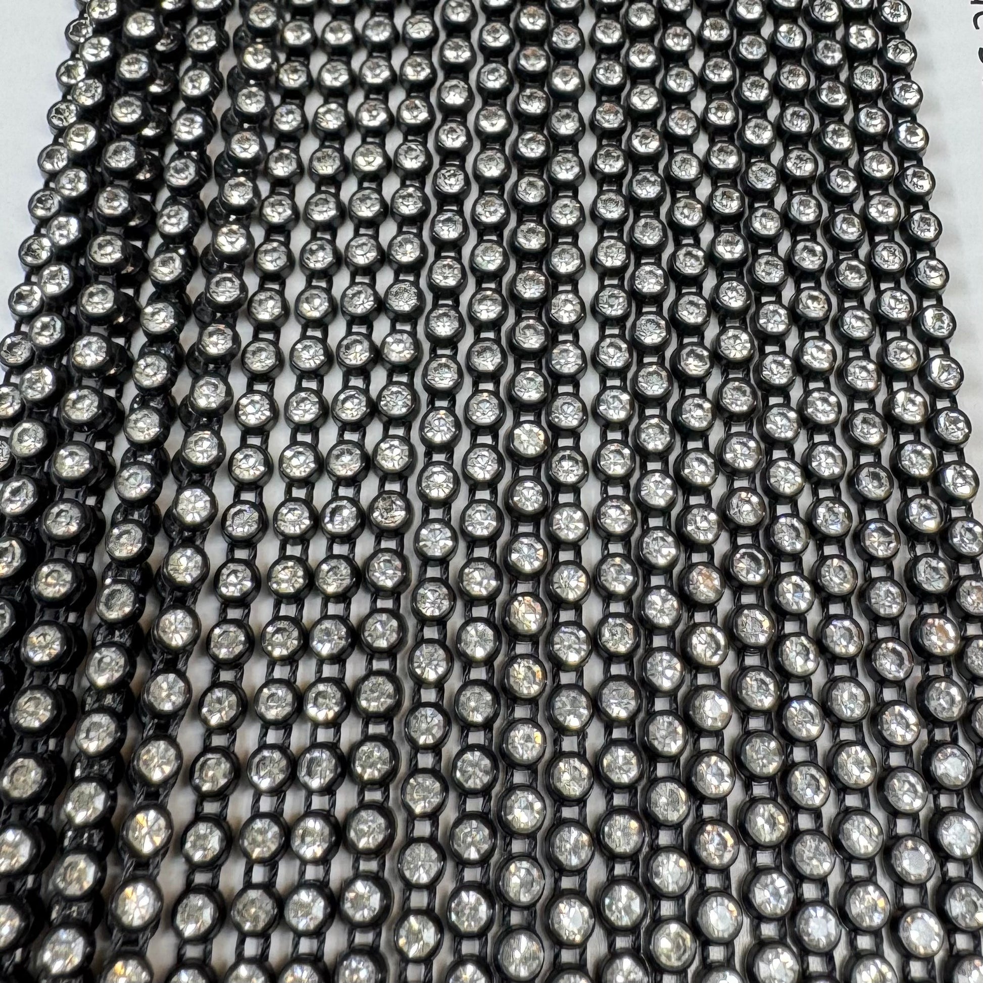Ss8 Clear on Black Plastic Rhinestone Banding, Crystal Lane Brand, Sold by yard Plastic Rhinestone Chain