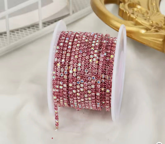 Ss6 Mixed Coloured AB Stone on Pink Coloured Metal Rhinestone Chain (Sold in 36") Sundaylace Creations & Bling