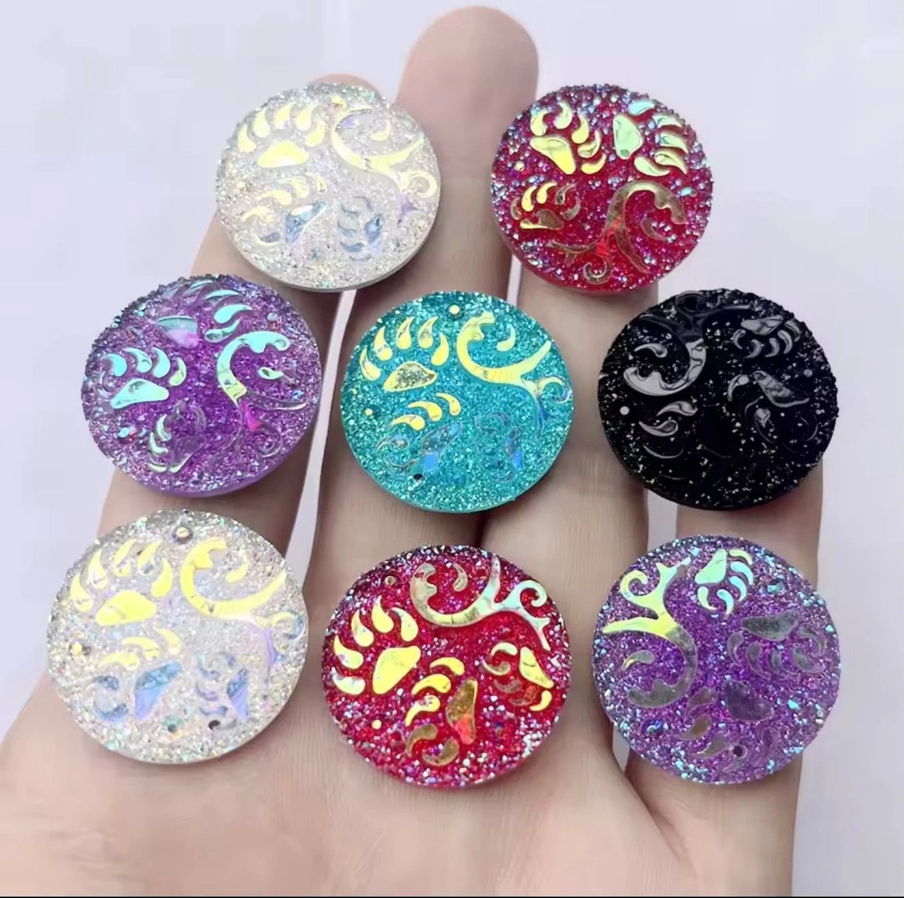 25mm Red AB 3 Bear Claws prints design Round, Sew on, Resin Gem (Sold in Pair) Resin Gems