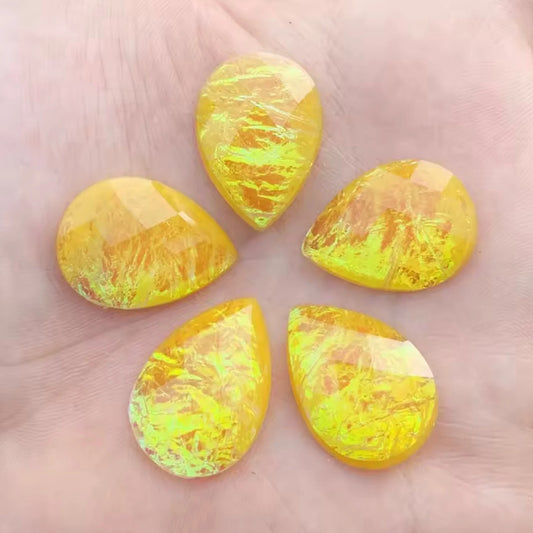 18*24mm Yellow Opal Effect, Teardrop Sew on,  Resin Gem (Sold in Pair) Resin Gems