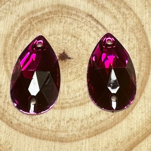 17*28mm Pink Multi-Coloured Large Teardrop, Sew On, Resin Gem, (Sold in Pair) Resin Gems