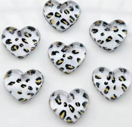 17*20mm White Leopard Heart, Glue On, Resin Gem (Sold In Pair) Sundaylace Creations & Bling