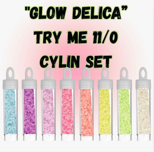 "GLOW DELCIA" Try Me Set, 8 x (5g) featuring Glow In The Dark 11/0 Cylin Beads, Promotions Cylin Bead 11/0