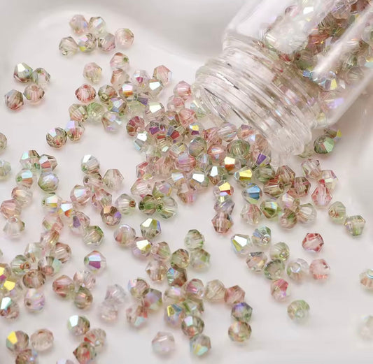 4mm, 2 Tone Light Purple and Peridot Green AB Half Plated AB Grade AAA,  Bicone Beads 9g Loose Sundaylace Creations & Bling