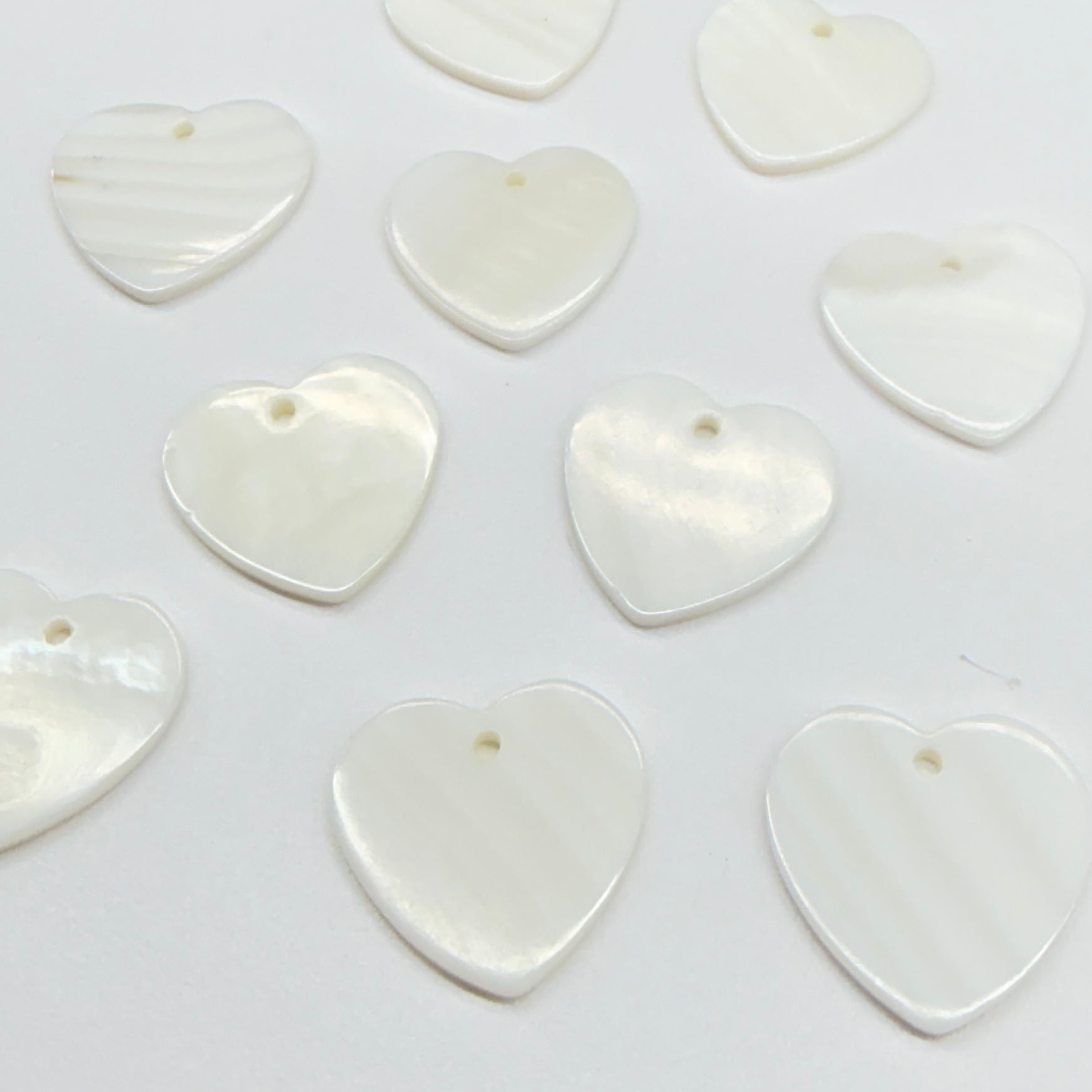 20mm White Iridescent Shell Heart, Sew on, Resin Gems (Sold in Pair) Resin Gems