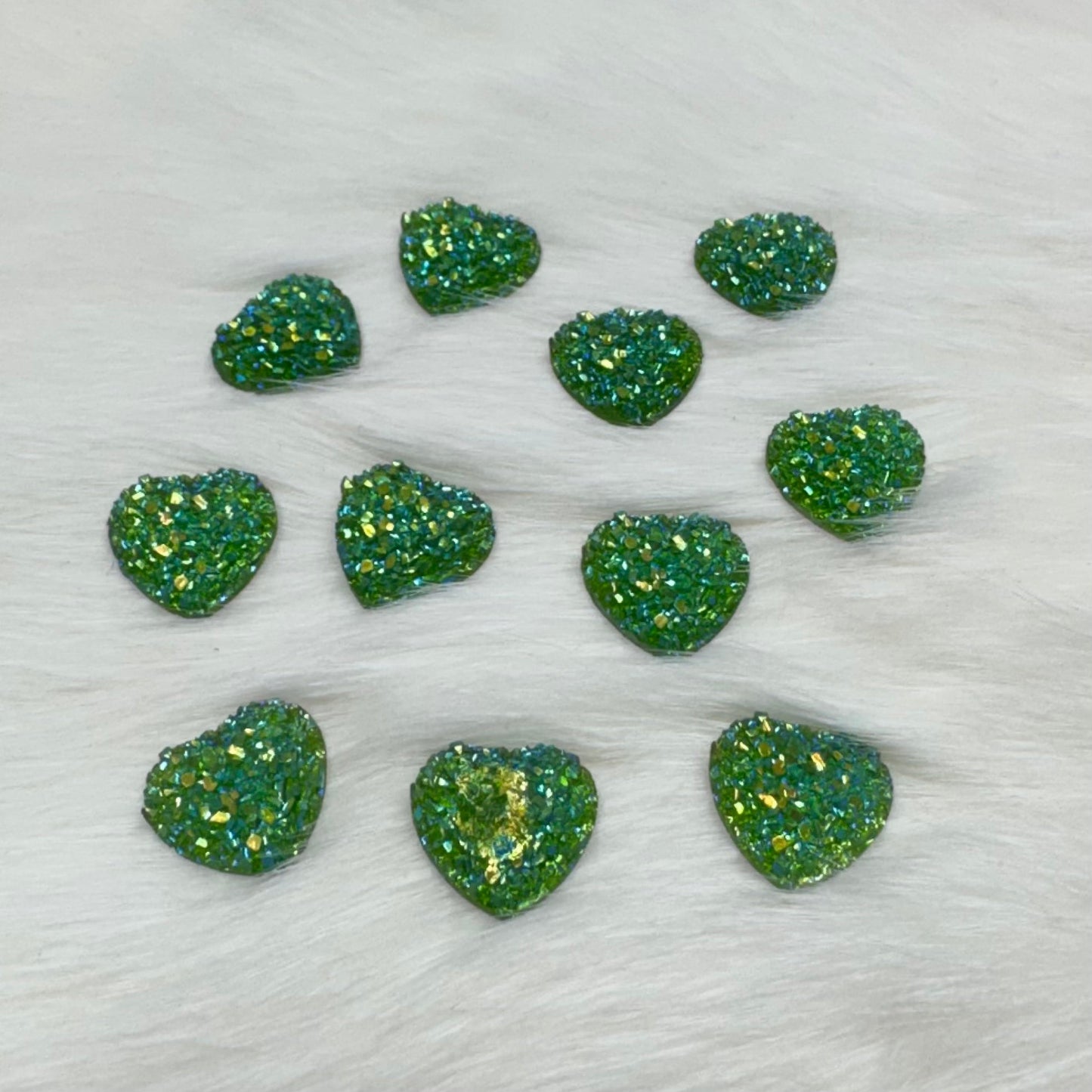 12mm AB Heart Druzy Texture Glue on Resin Gem (Sold in Pair) Resin Gems