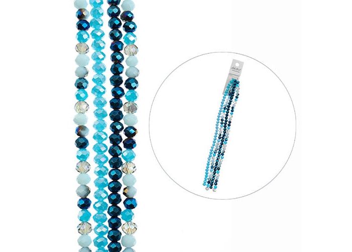 4*6mm Crystal Lane Rondelle, DIY Designer 7in Four Bead Strands - Blue Mix Crystal Lane Rondelle