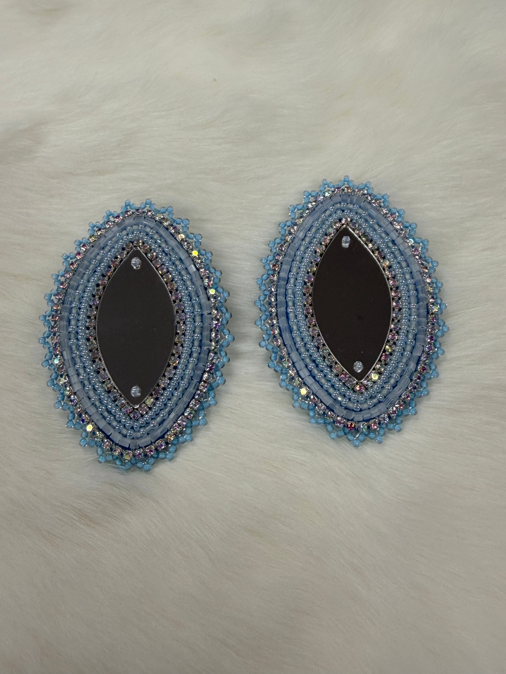 2" Light Blue Navette Beadwork Pair, Beaded Earring, Beadwork sold by Sundaylace Creations Beadwork