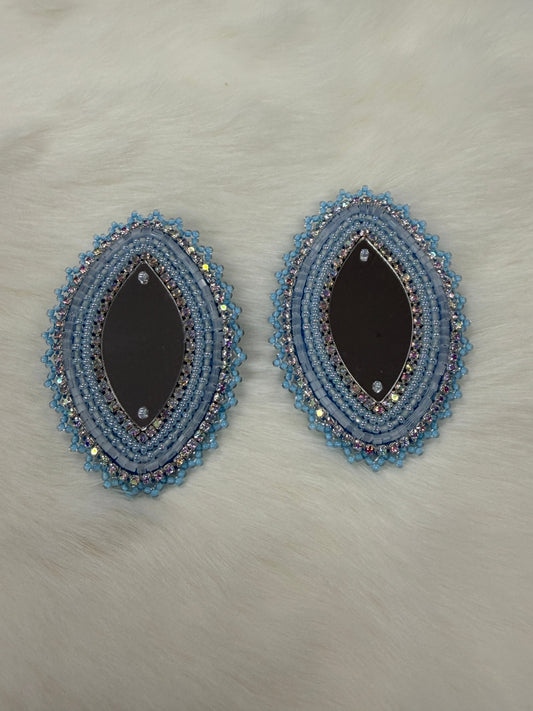 2" Light Blue Navette Beadwork Pair, Beaded Earring, Beadwork sold by Sundaylace Creations Beadwork