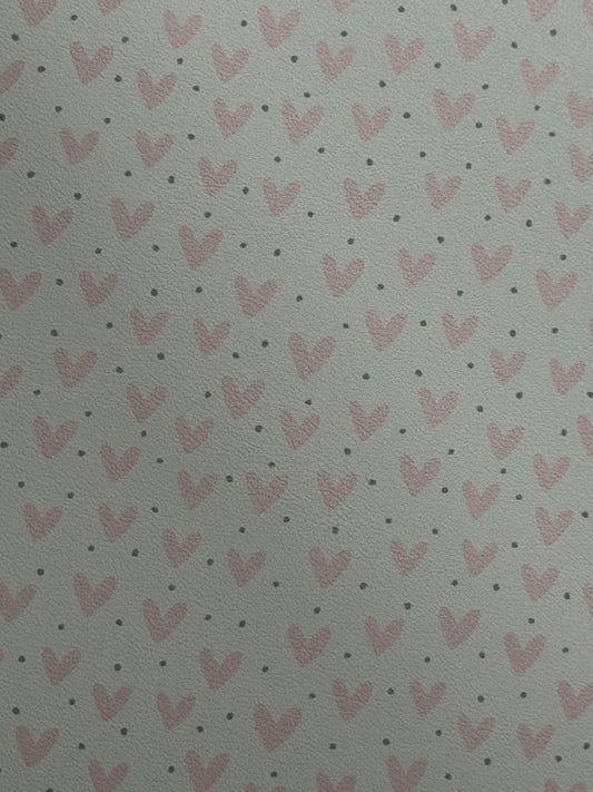 20*30cm Baby Pink Hearts  dots on Pink Smooth Leatherette Sheet Leatherette